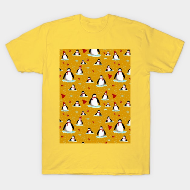 it's cold outside penguins seamless pattern mustard T-Shirt by Arch4Design